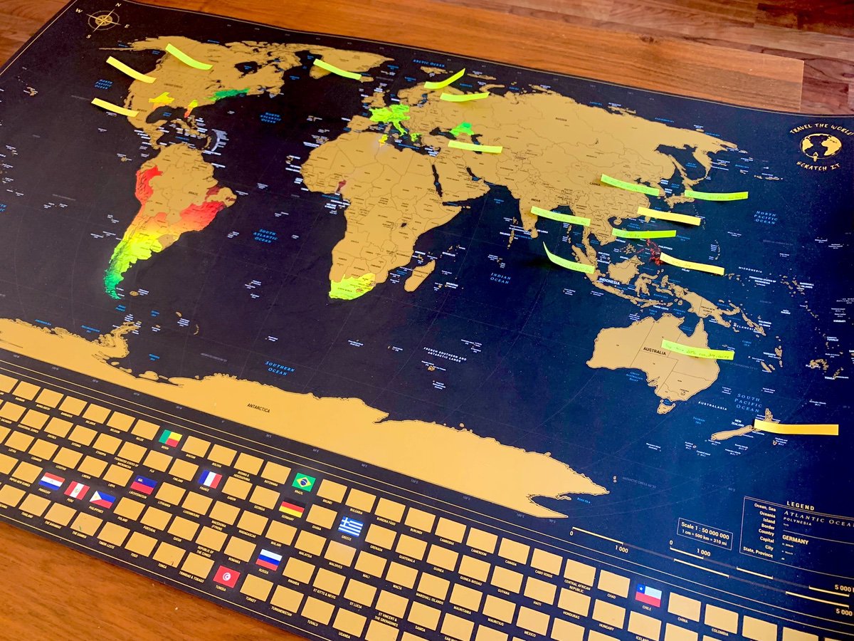 World map with stickers