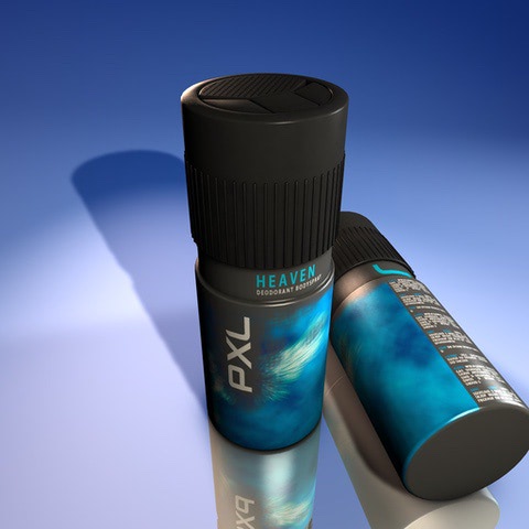 3D render of a fictional Axe deodorant spray